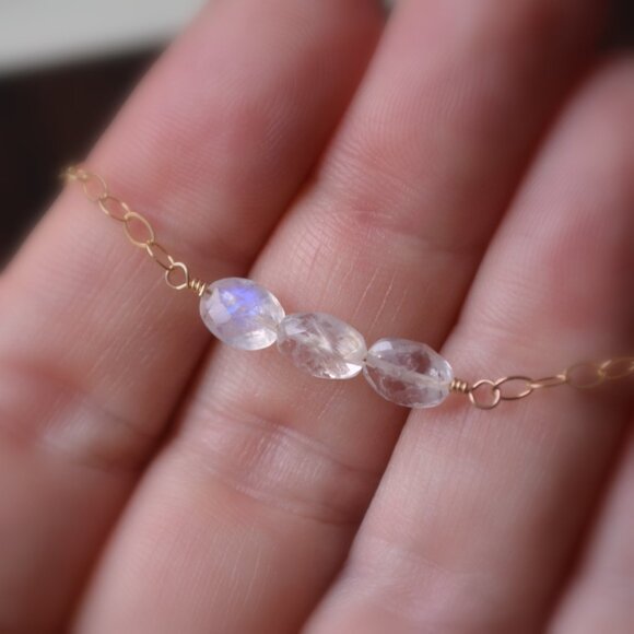 Dainty Rainbow Moonstone Bracelet in Gold - Picture 7 of 10